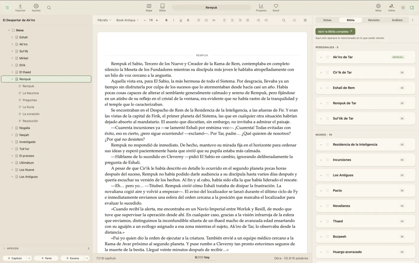 Biblia de personajes y de mundo en QuillSong