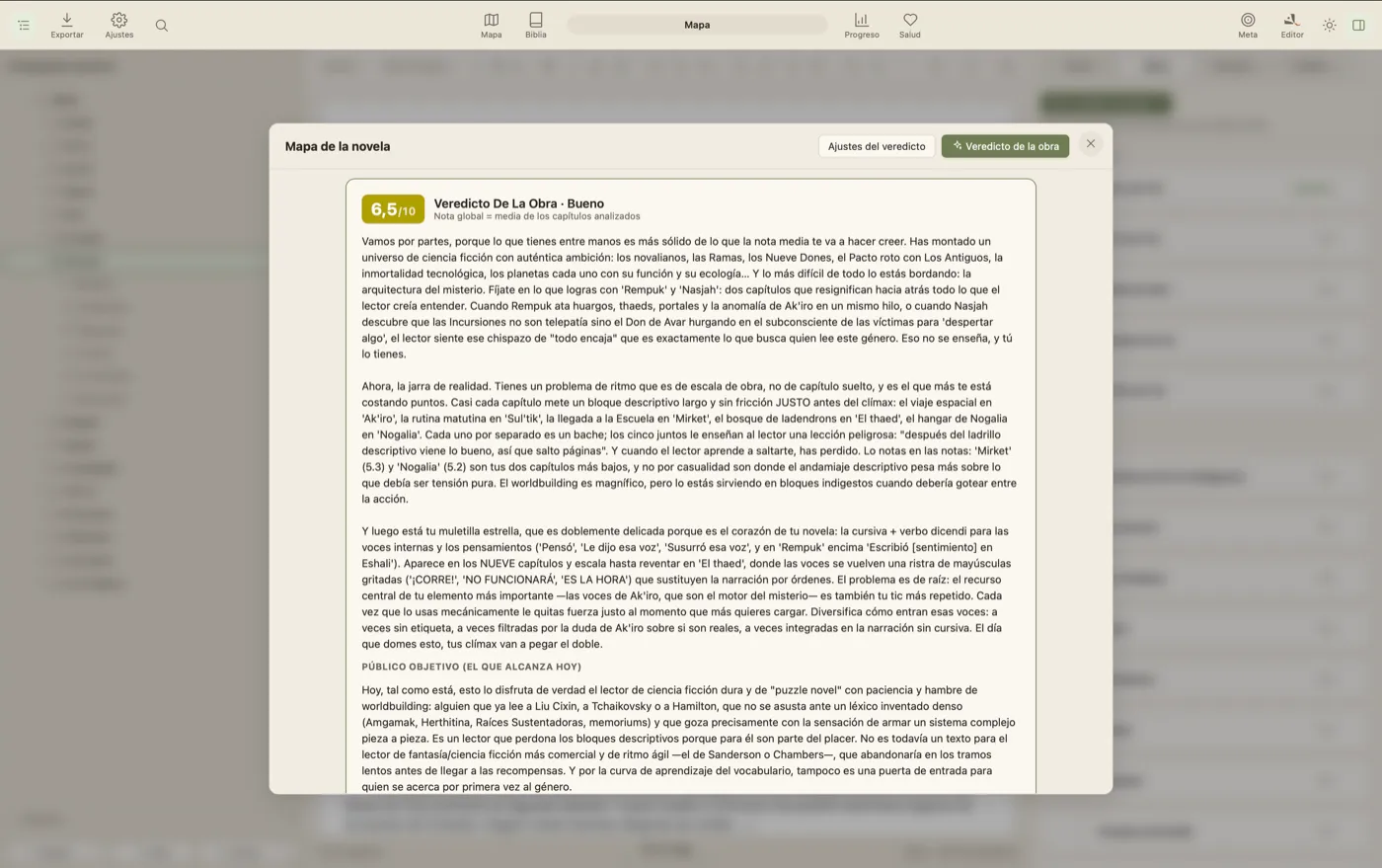 Veredicto del análisis editorial de un capítulo en QuillSong